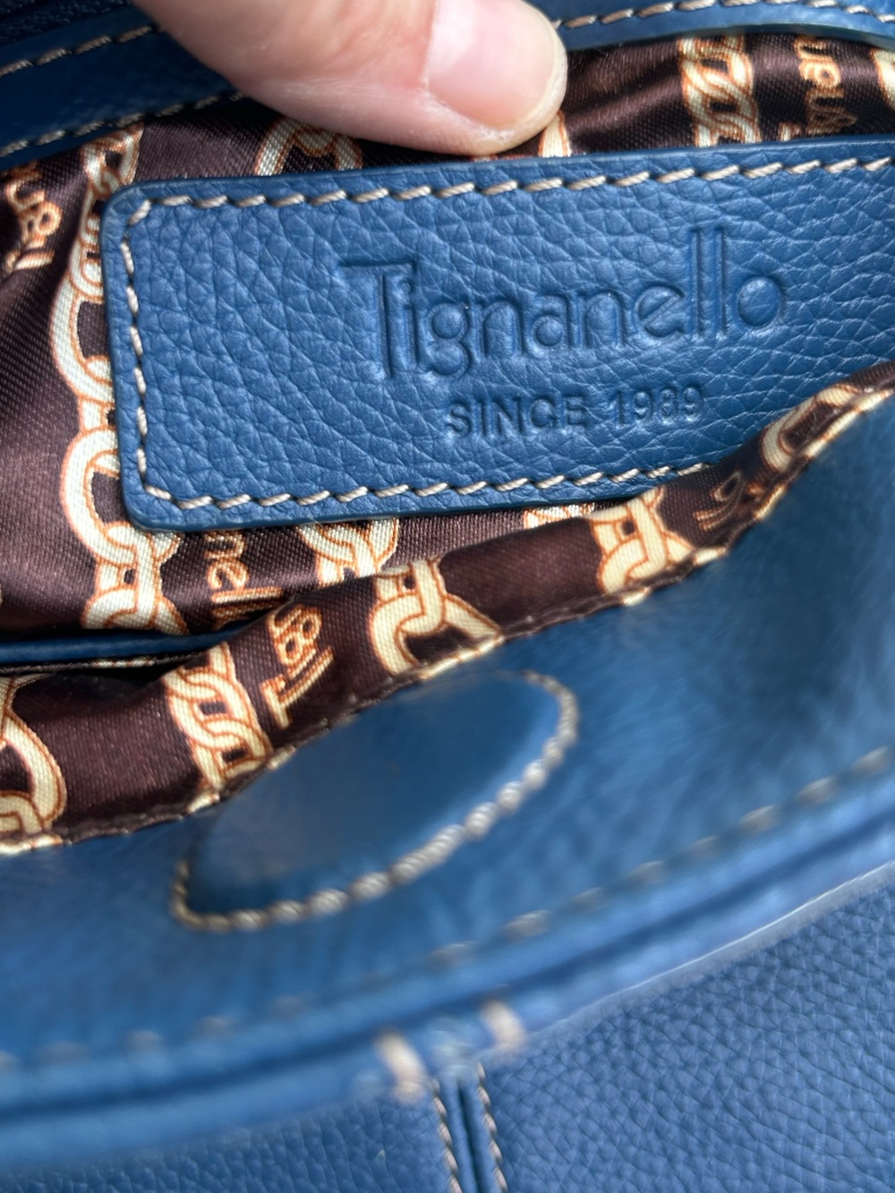 Tignanello Purse Blue Leather Pebbled Top-Handle Women’s Handbag Satchel Silver - Picture 6 of 8